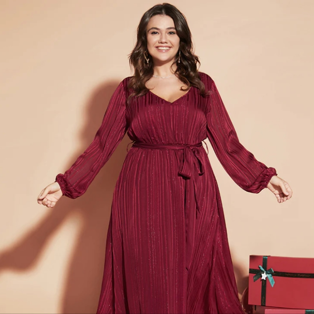 Bloomchic Lantern Sleeve Belted Sequin Dress - image 1